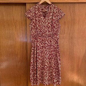Maroon Print Dress with Capped Sleeves